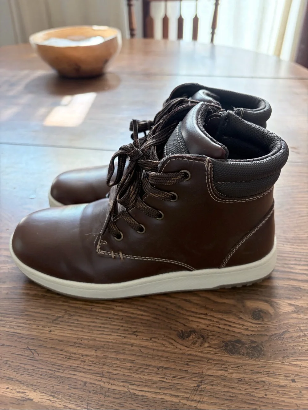 Falls Creek Brown Kids Lace-Up Ankle Boots with White Sole